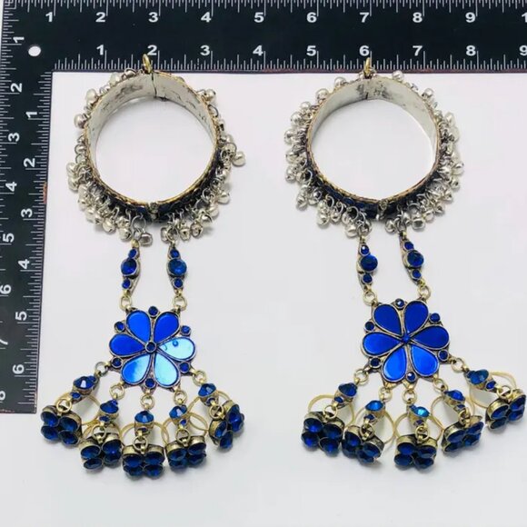 Single Blue Slave Bracelet, Link and Chain  With Rings, Belly Dance Bracelet - Picture 4 of 10